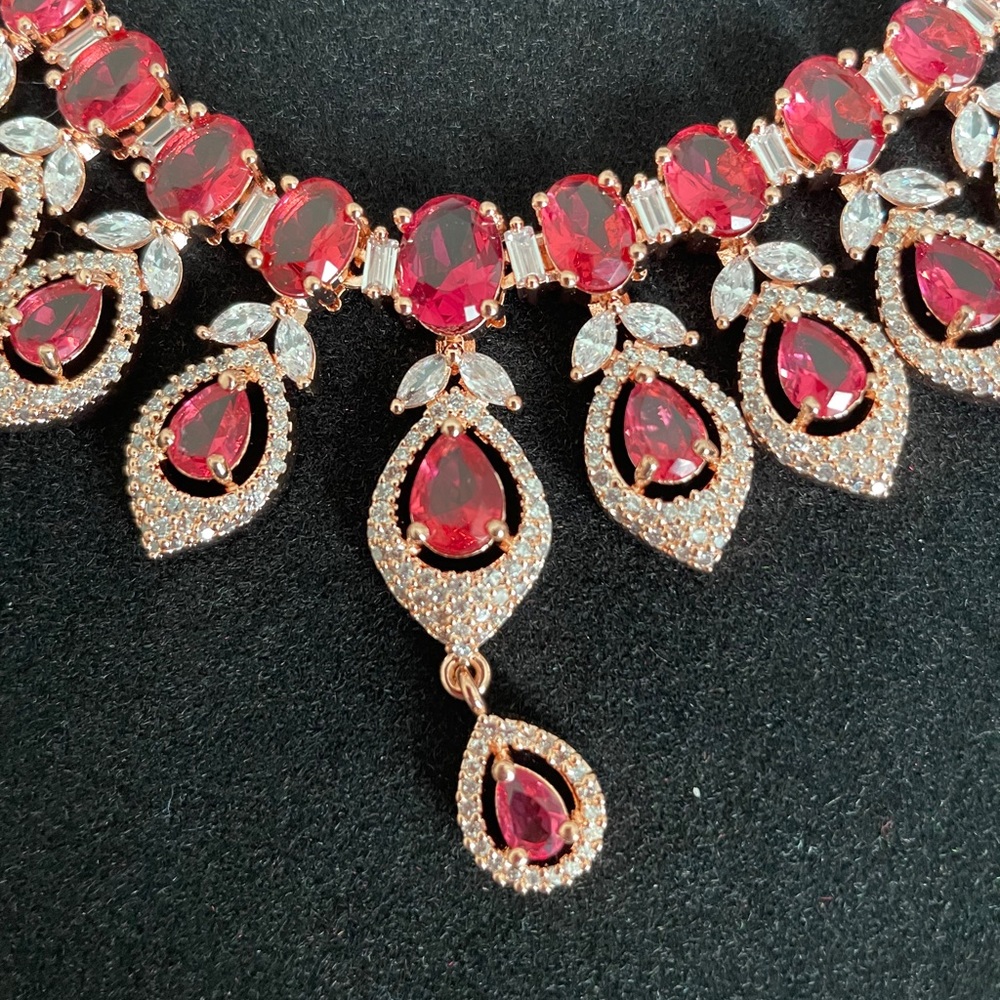 AD Necklace & Earring Set w sim. Ruby Stones. BOHO